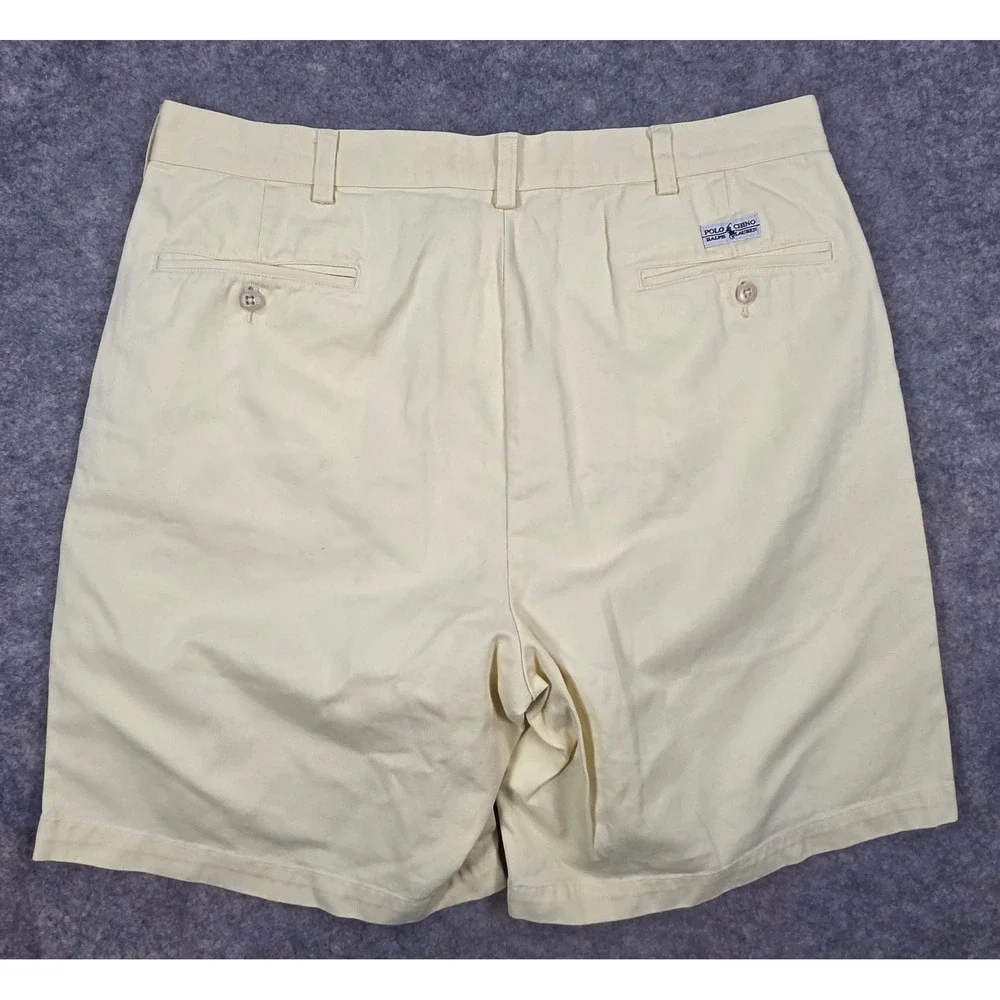 Polo Ralph Lauren Tyler Short Mens 36 Yellow Pleated Chino Shorts *Distressed*